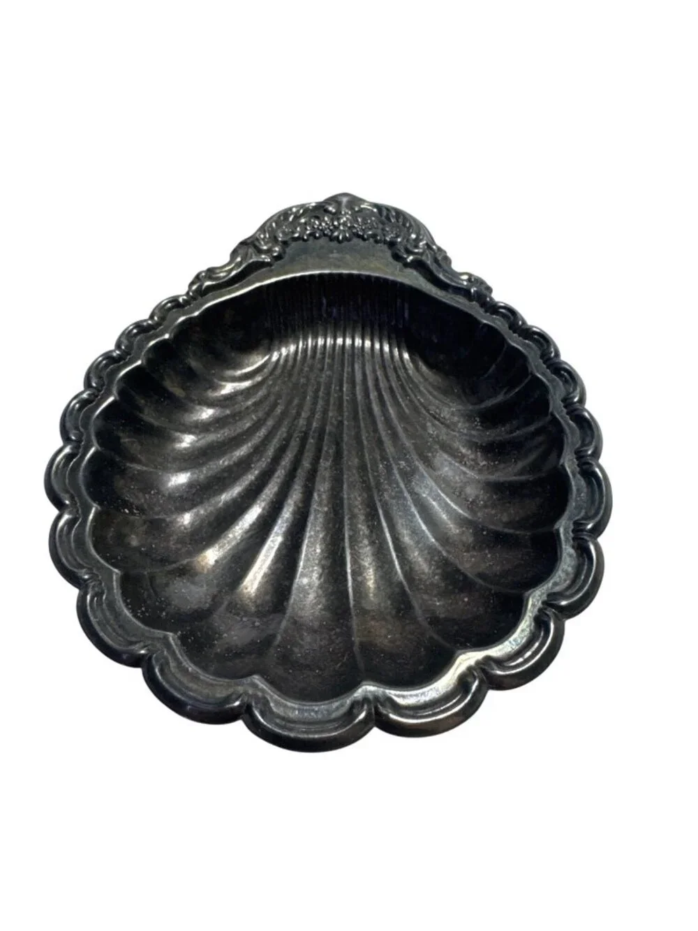 Vintage Silver Plated Clam Shell Shaped Decorative Bowl 7 Inches Ornate Scallope